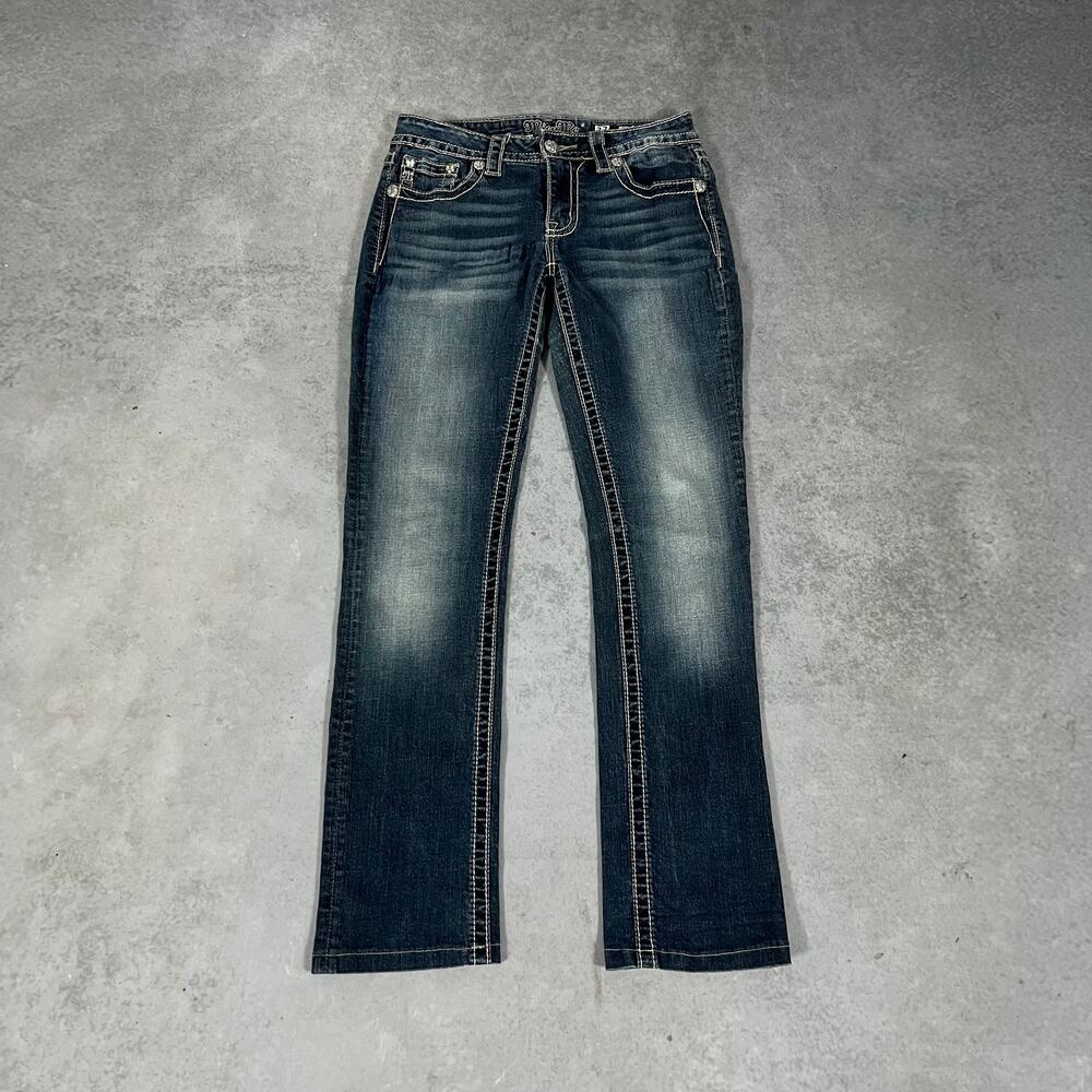 Miss Me Straight Jeans Whipstitch Blue Womens - Size: 27